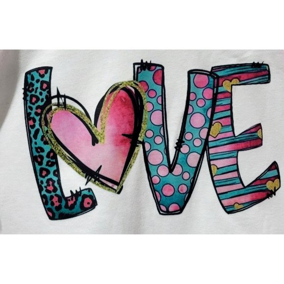 LOVE Multi Design Script XL 14/16 Pink 3/4 Raglan Sleeve Valentine's Day Tee - Picture 2 of 6